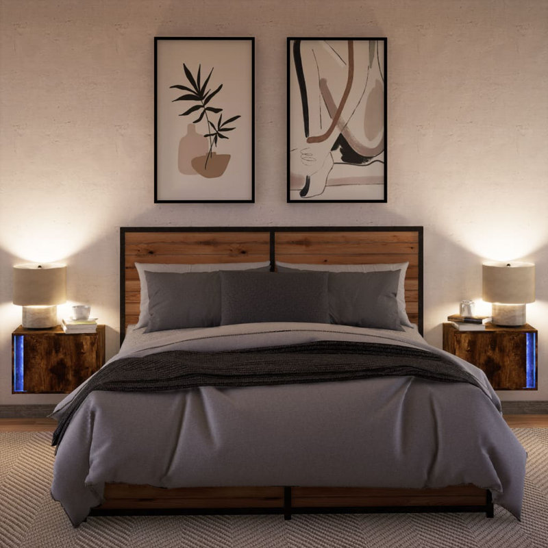 Dawane 50cm W Manufactured Wood Bedside Table, Smoked Oak