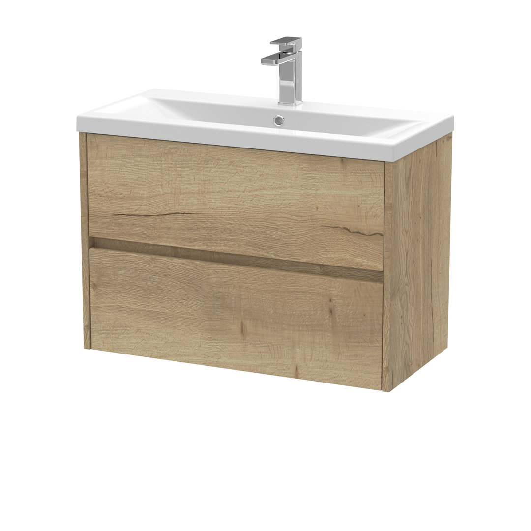 Nuie Autumn Oak Havana Woodgrain Wall Hung 2 Drawer Vanity Unit And Mid Edge Ceramic Basin | | Mdf | 800Mm - Image 2