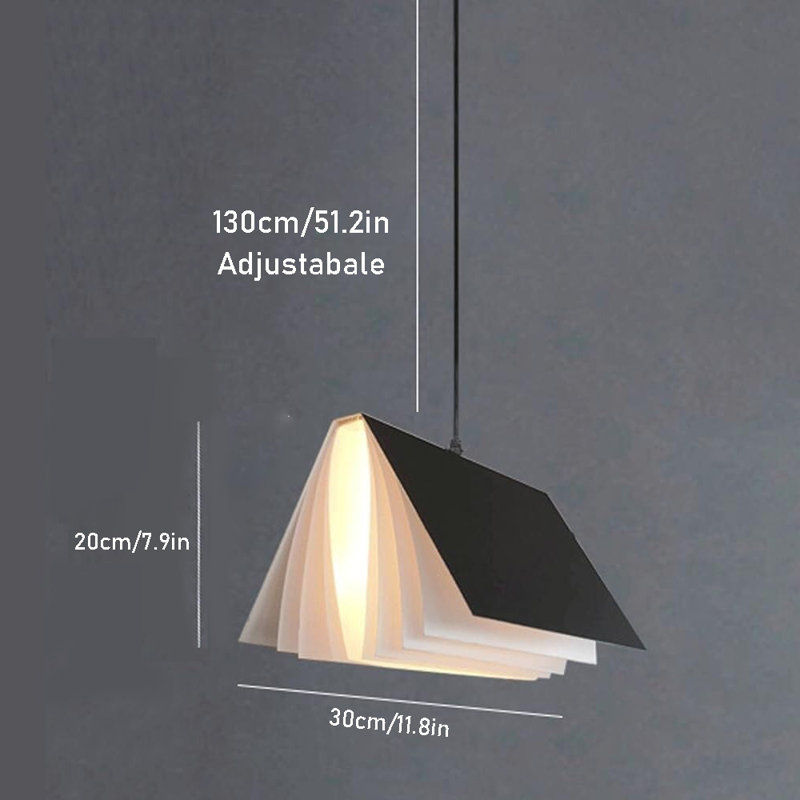 Led Book Pendant Lamp Creative Hanging Light, Matte Black