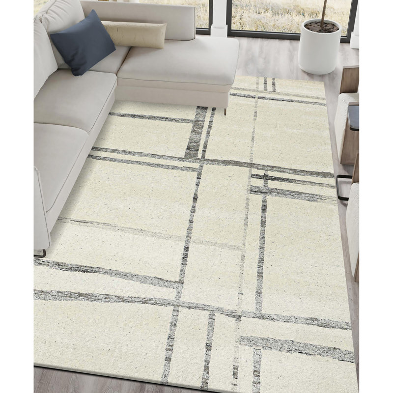 Hand Knotted Geometric Area Rug, Rectangle 8' x 10'