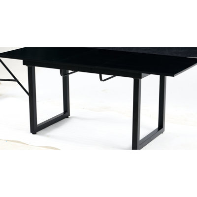 Black Square Adjustable Dining Table With Metal Leg, Space Saving For Living Room Modern Kitchen Surface