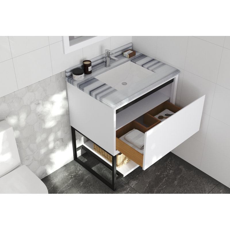 Ensemble de meuble-lavabo simple 30 po Riey, Bandes blanches, Blanc
