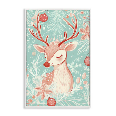 Rose et bleu, renne rétro, estampe numérique, design par Arlington Prints