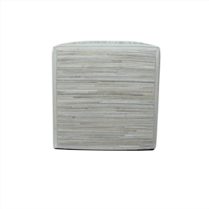 Zealand Leather Pouf, Beige Genuine Leather