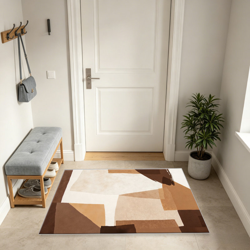 Brown Watercolor Geometric carpet-easy to clean, machine-washable, soft and comfortable; suitable for door mats, kitchens, living rooms, bedrooms, corridors, and laundry areas. Easy to clean, durable carpet for home decoration.