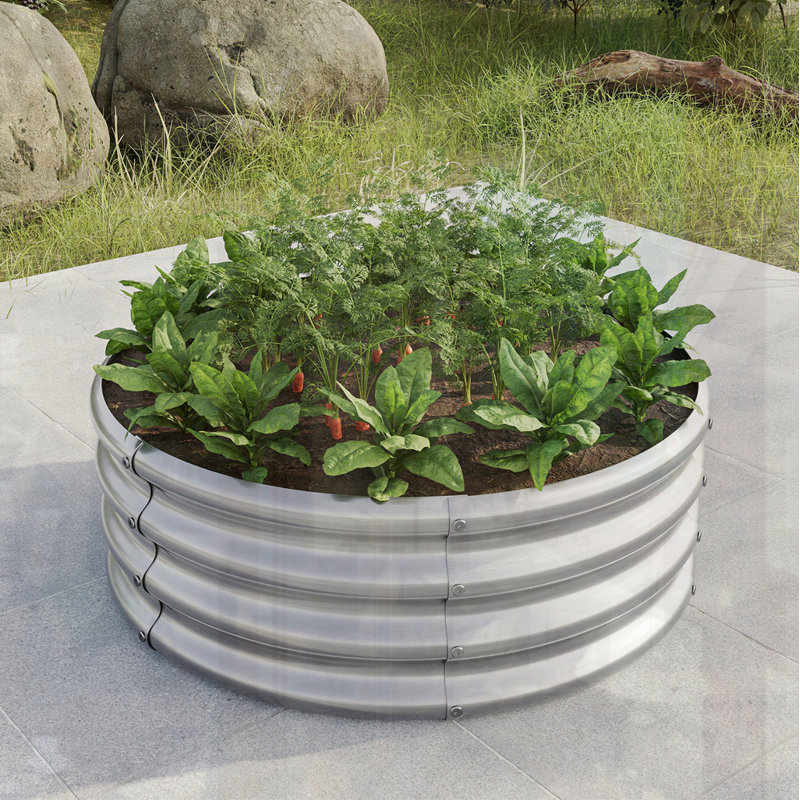 Round Raised Garedn Bed, Silver, 11.42" H x 32" W x 32" D