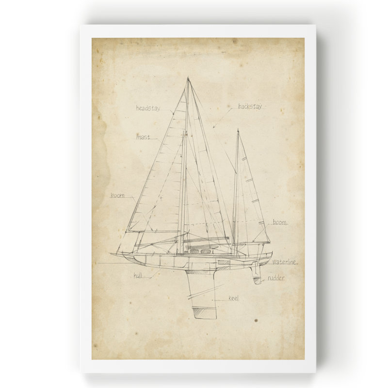 Plan de voilier IV - reproduction sur toile, H 12 po x l 8 po x P 1 po, Toile tendue