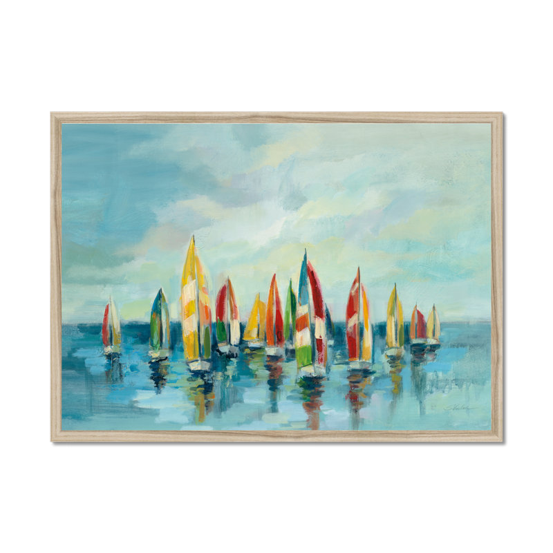Regatta by Silvia Vassileva - Painting, 34cm H x 50cm W, Natural Wood Framed Paper Print