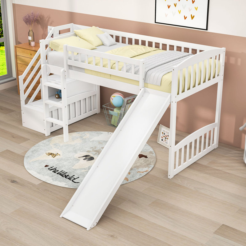 Lit mezzanine simple avec échelle et glissade, Blanc