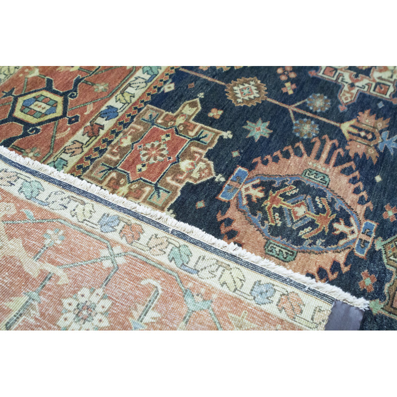 Tapis bleu et rouge noué à la main de haute qualité