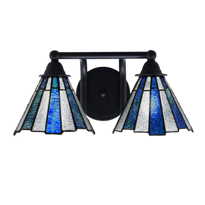 Paramount 2 Light Bath Bar Shown In Matte Black Finish With 7" Sea Ice Art Glass, Blue/White