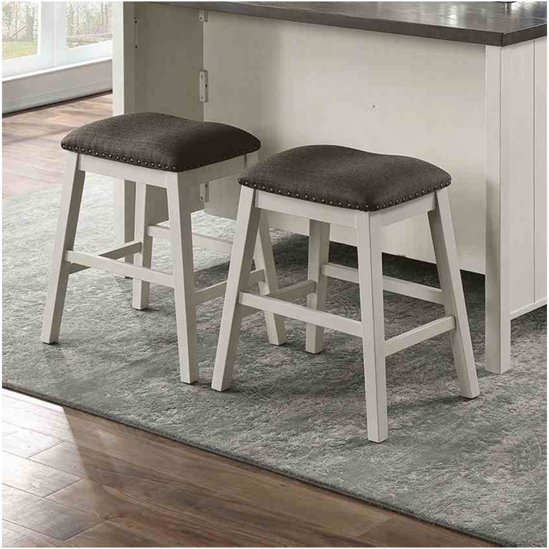 Ensemble de tabourets à hauteur de comptoir 2 pièces blanc cassé gris foncé style transitionnel siège rembourré en tissu rembourré