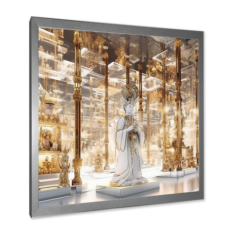 Déesse indoue blanche - élégance Divine - imprimé, H 36 po x l 36 po x P 1,5 po, Cadre simple argenté