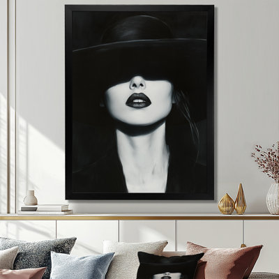 Lady In The Black Hat - Fashion Woman Framed Wall Art Print