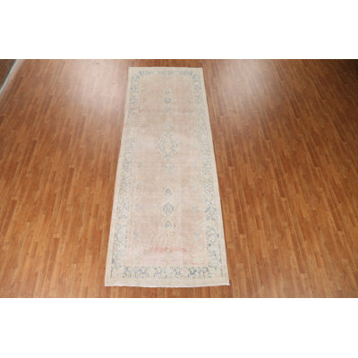One-of-a-Kind Runner 4'6" X 12'8" 1940s Runner Wool Area Rug in Beige