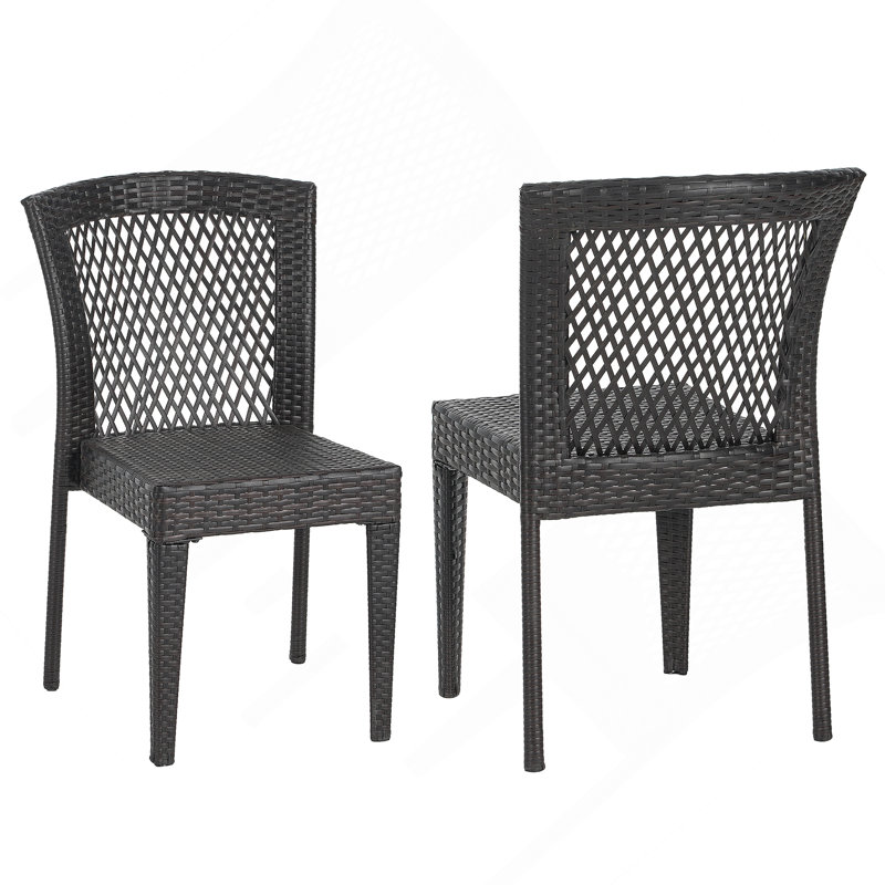 Ensemble de 2 chaises de salle à manger d'extérieur, chaises empilables avec cadre en rotin PE résistant aux UV et structure en acier, pour patio, jardin, balcon, supporte 400 lb