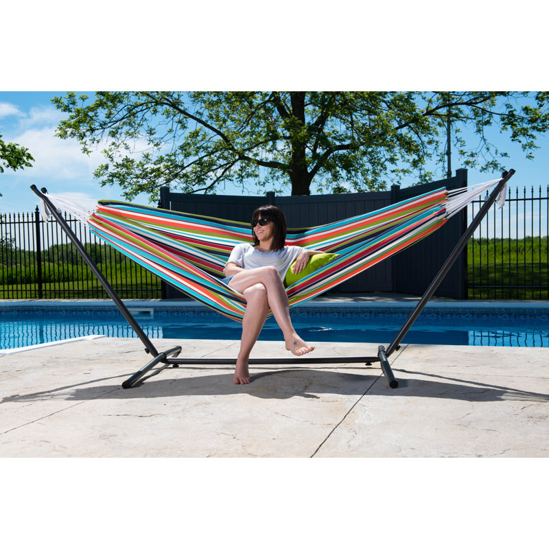 Hamac double Sunbrella avec support et sac de transport Vivere Northey, Rouge/bleu, Gris anthracite