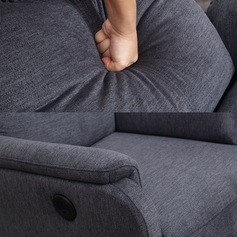 Upholstered Polyester Power Recliner and Recliner, Gray 100% Polyester