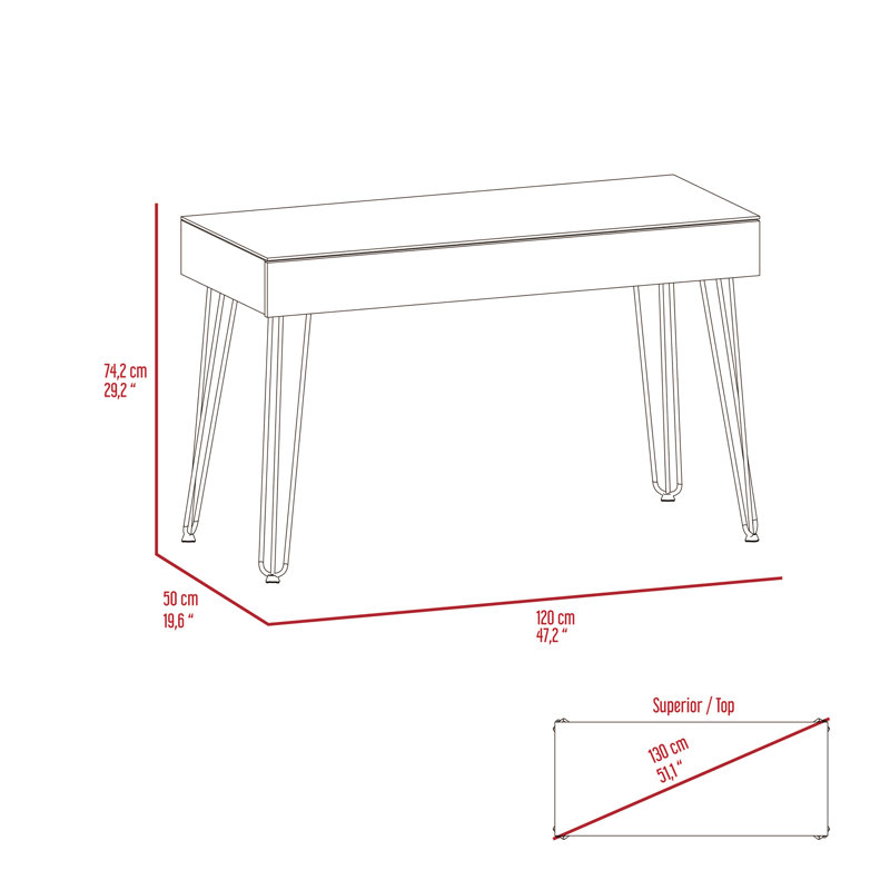 Bureau 120 tiroirs Baxter, quatre pieds, un tiroir
