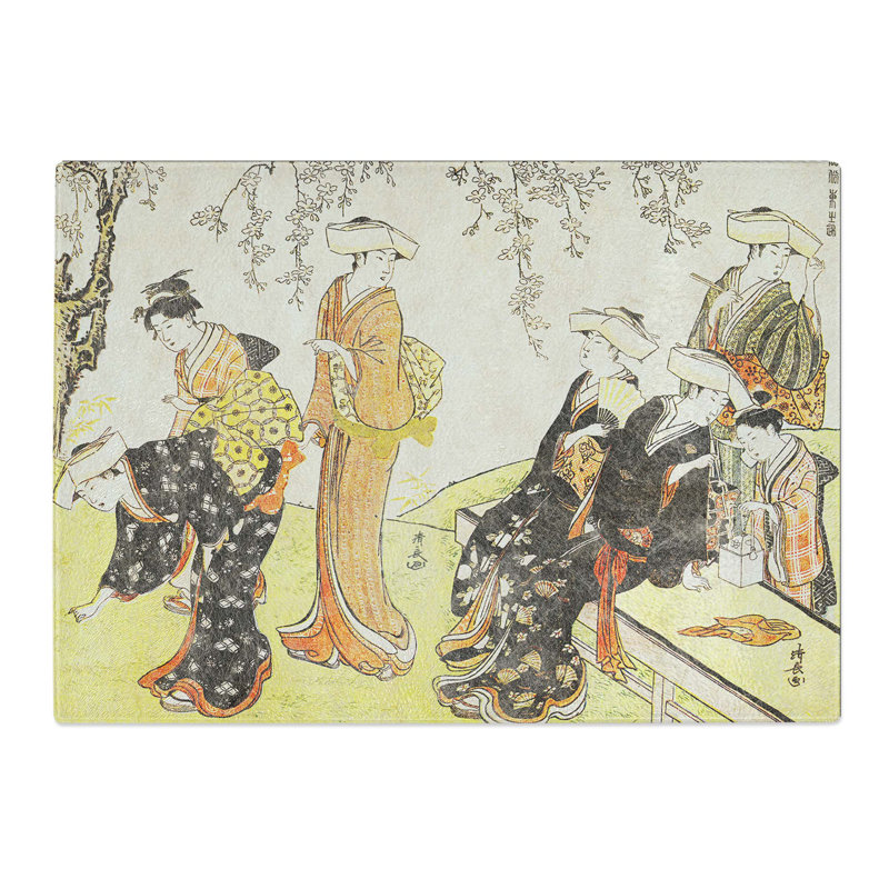 Tempered Glass Women Gathering Flowers by Torii Kiyonaga Chopping Board, 39 cm x 28.5 cm