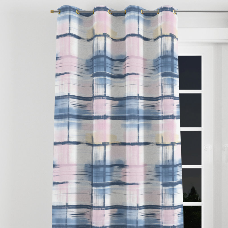 Modern Window curtains - Pink Light Horizon Plaid Grommet Curtain - 1 Panel, Gold Grommets, 52" W x 120" L
