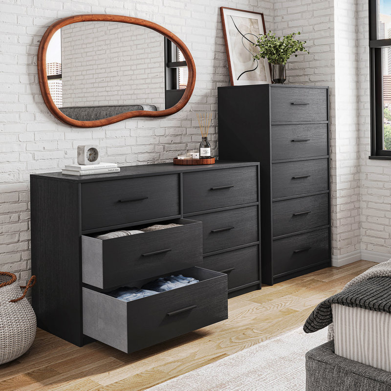 Commode 5 tiroirs avec tiroirs en tissu