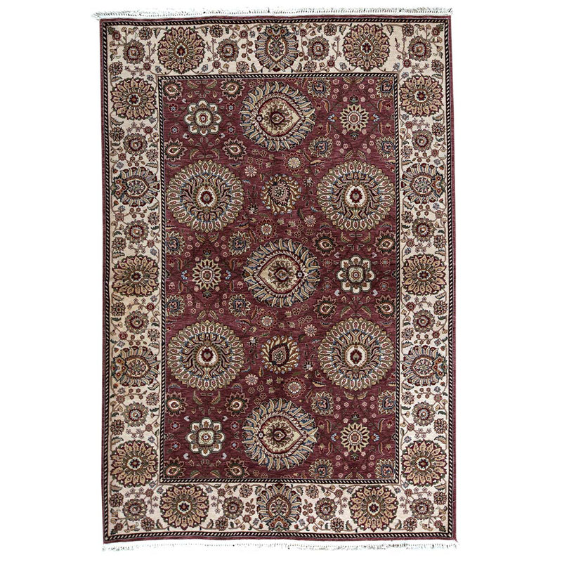 Tapis rose / brun / ivoire noué à la main de haute qualité