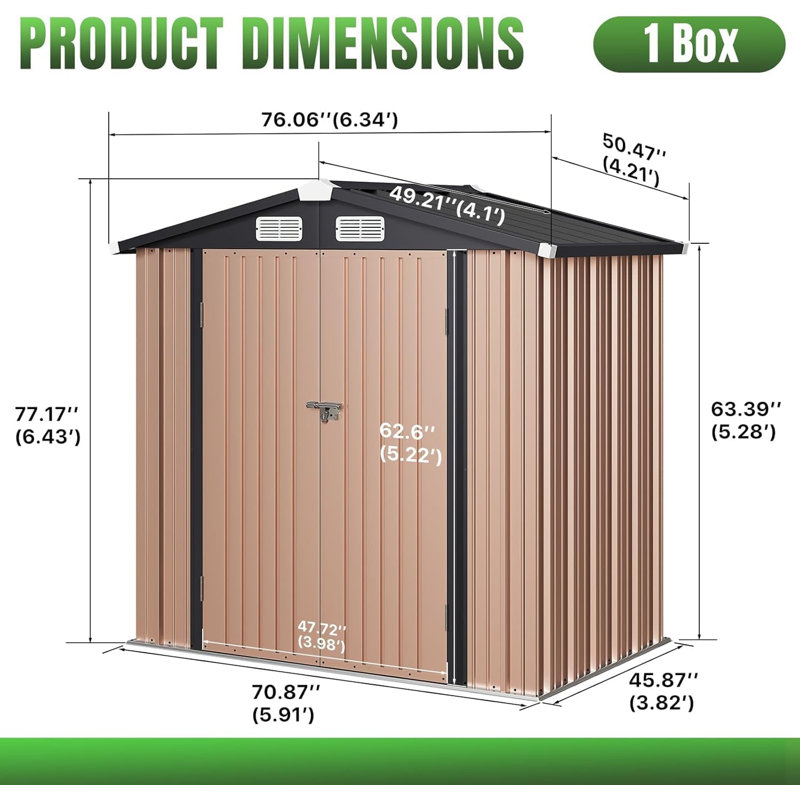 Remise de rangement extérieure en métal 6 pi x 4 pi avec base, 6 pi x 4 pi