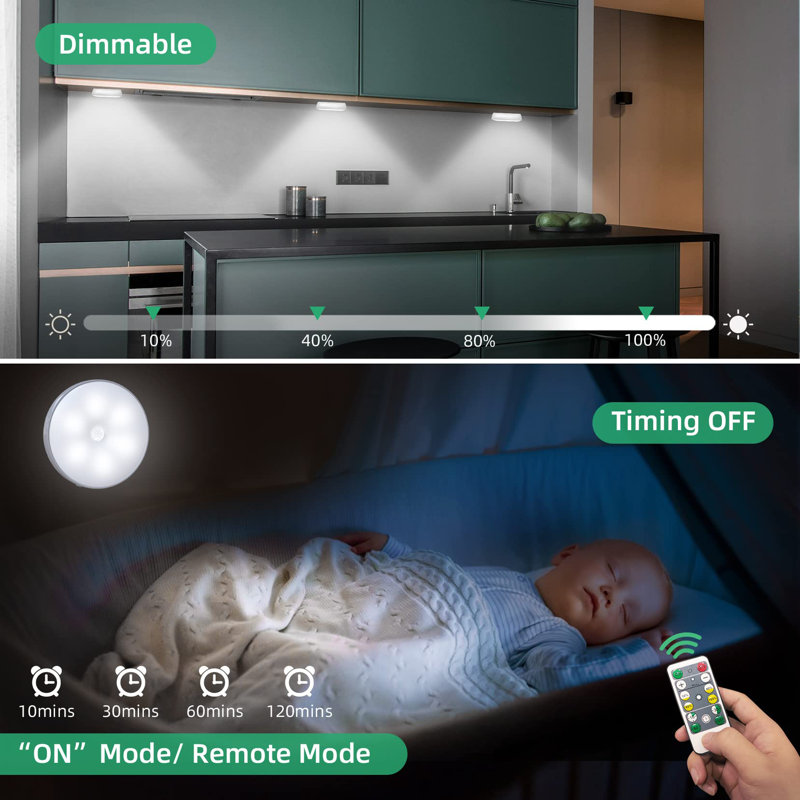 LED Closet Lights Wireless Motion Sensor Puck Light With Remote Control,USB Rechargeable Puck Lights, Dimmable Under Cabinet Indoor Lighting Magnet Stick-On Light For Counter Kitchen Wardrobe (6 Pack)