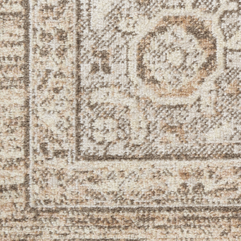 Haydel Oriental Machine Washable Power Loom Polyester Area Rug in Beige, Round 5'3"