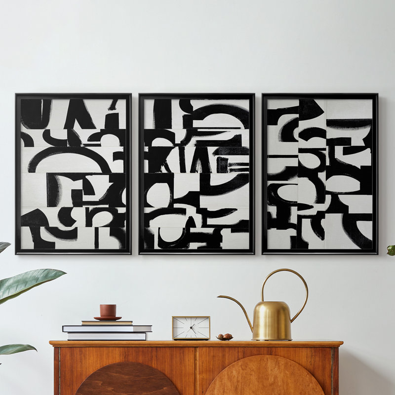 Prosperous Elements V9  -Custom Framed  Wrapped Gallery Canvas - 3 Pieces, Black, 21" H x 30" W