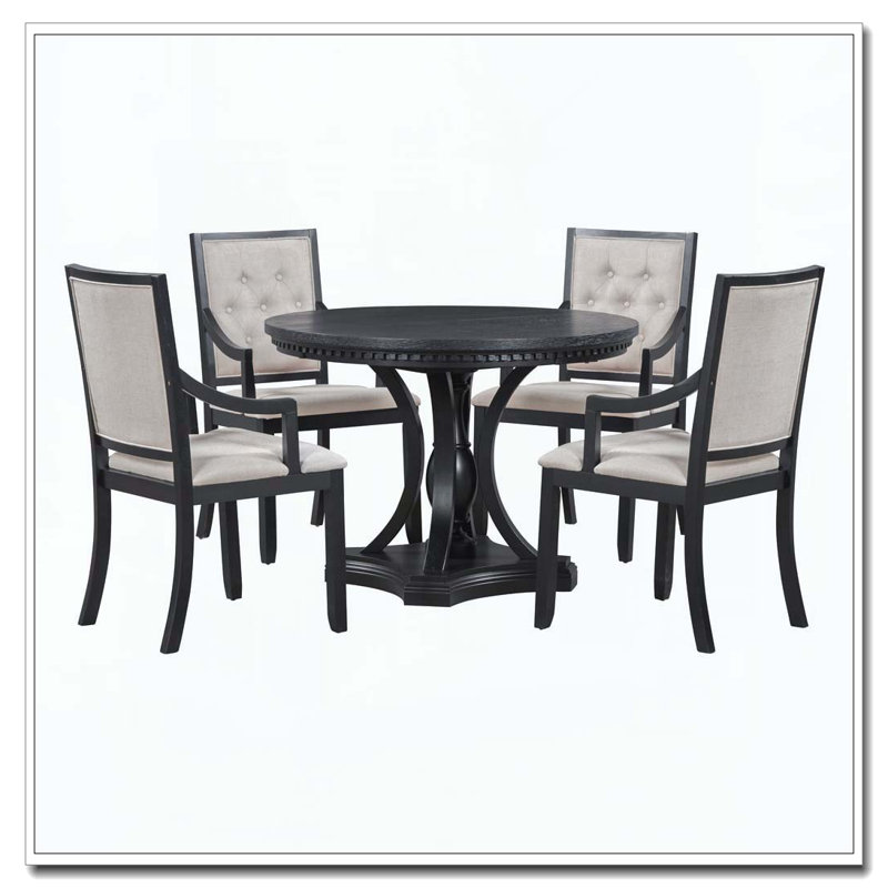 Ensemble de salle à manger 5 pièces avec table ronde et 4 chaises, Noir