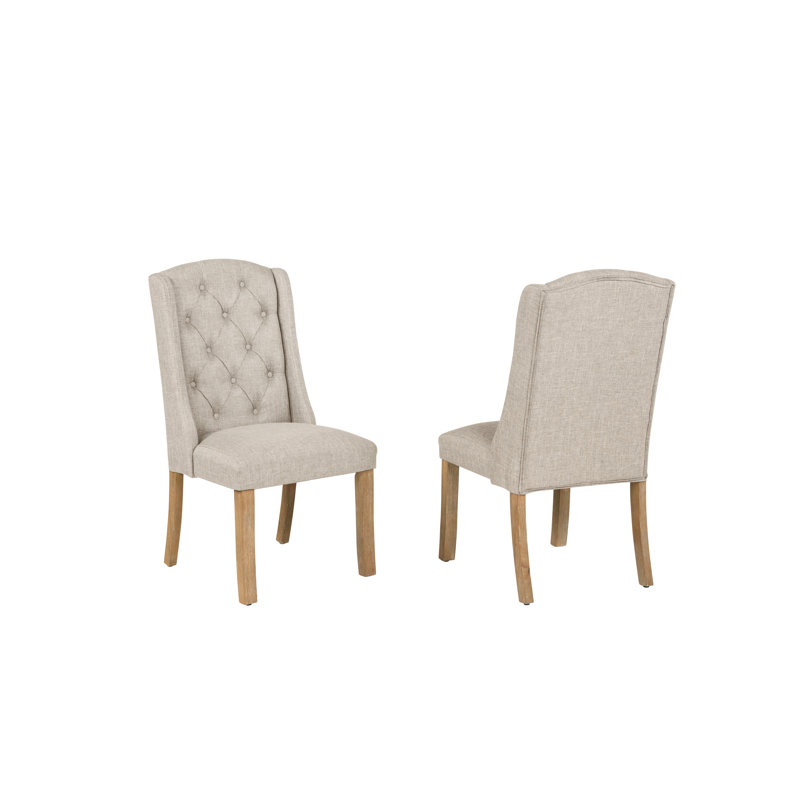 Winged Dining Chairs With Button Tufted Back, Beige
