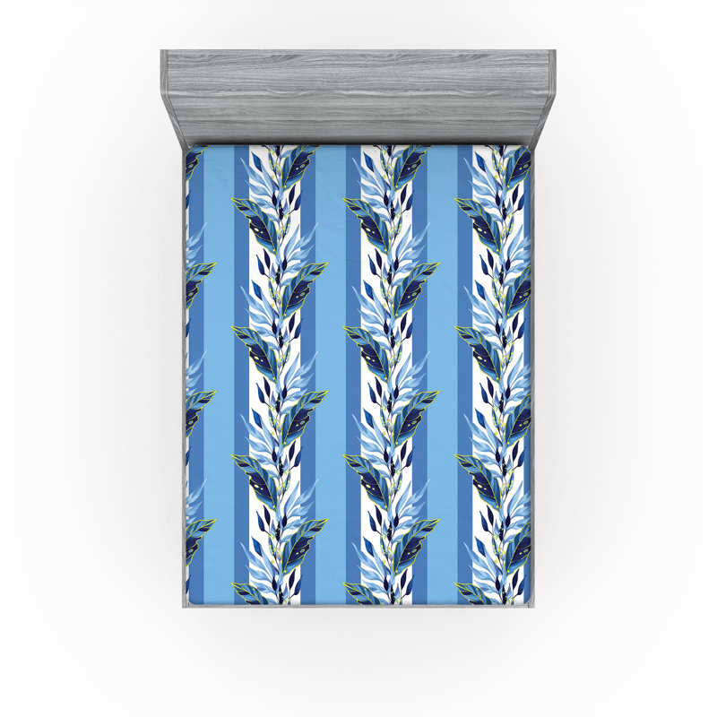 Drap-housse Ambesonne, Bleu mer, azur pâle, bleues / rayé, Drap-housse de taille très grand
