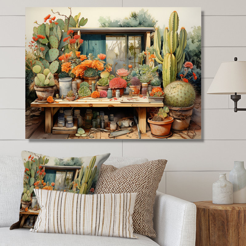 «Mexico Cactus Oasis Impasto III», reproduction d'art sur toile, H 12 po x l 20 po x P 1 po, Toile tendue