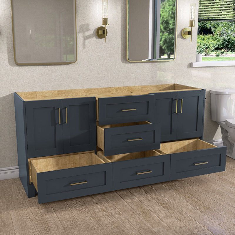Base de meuble-lavabo double 72 po en bois massif bleu marine
