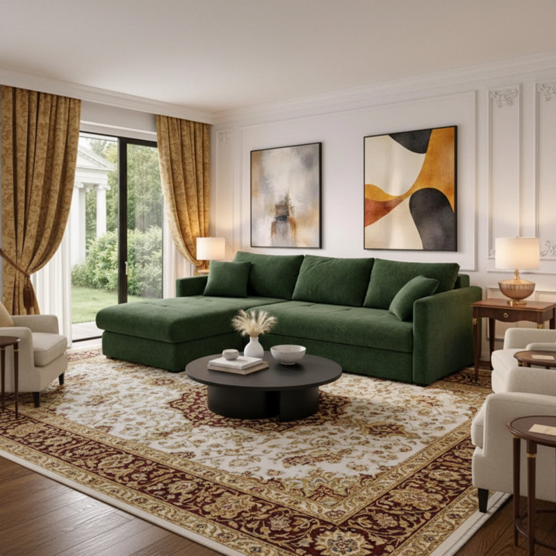 Orea Corner Sofa Bed with Large Sleeping Function and Double Storage Container 227x150cm Elegant Living Room, Green, Left