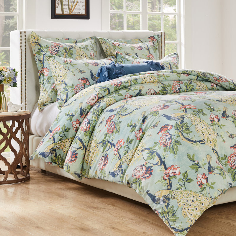 Greenland Home Fashions Pavona 2-Piece Twin Jade Duvet Cover Set, 68x86Inch, Twin Duvet Cover + 1 Standard Pillowcase