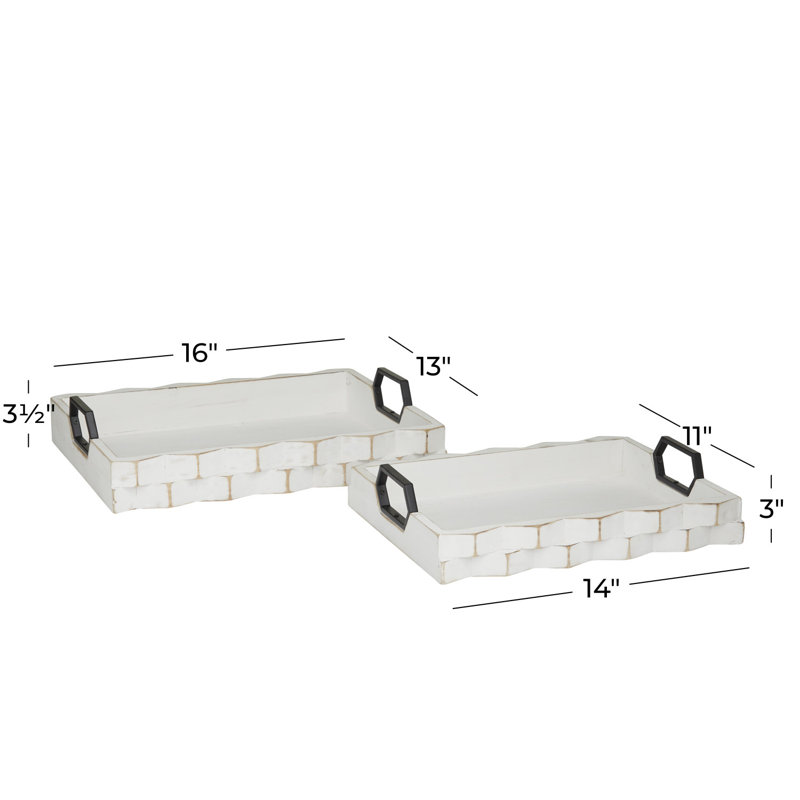 Bihaan Wood Decor Tray with Metal Handles Set, White