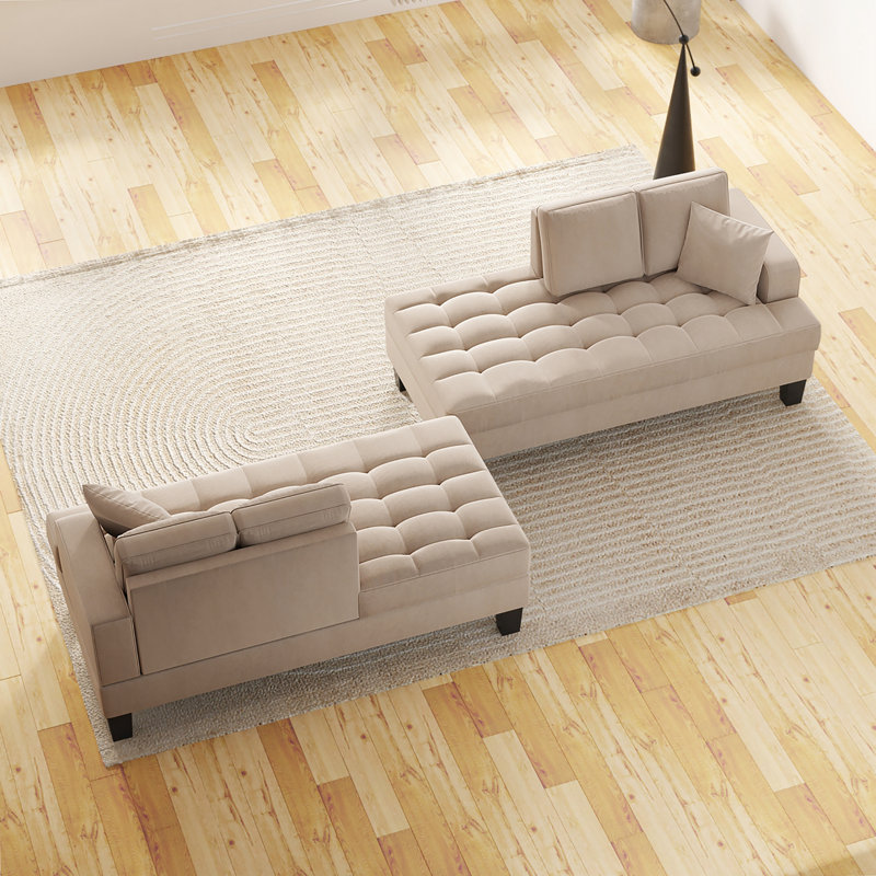 Ensemble de chaise longue 2 pièces en tissu texturé capitonné profond