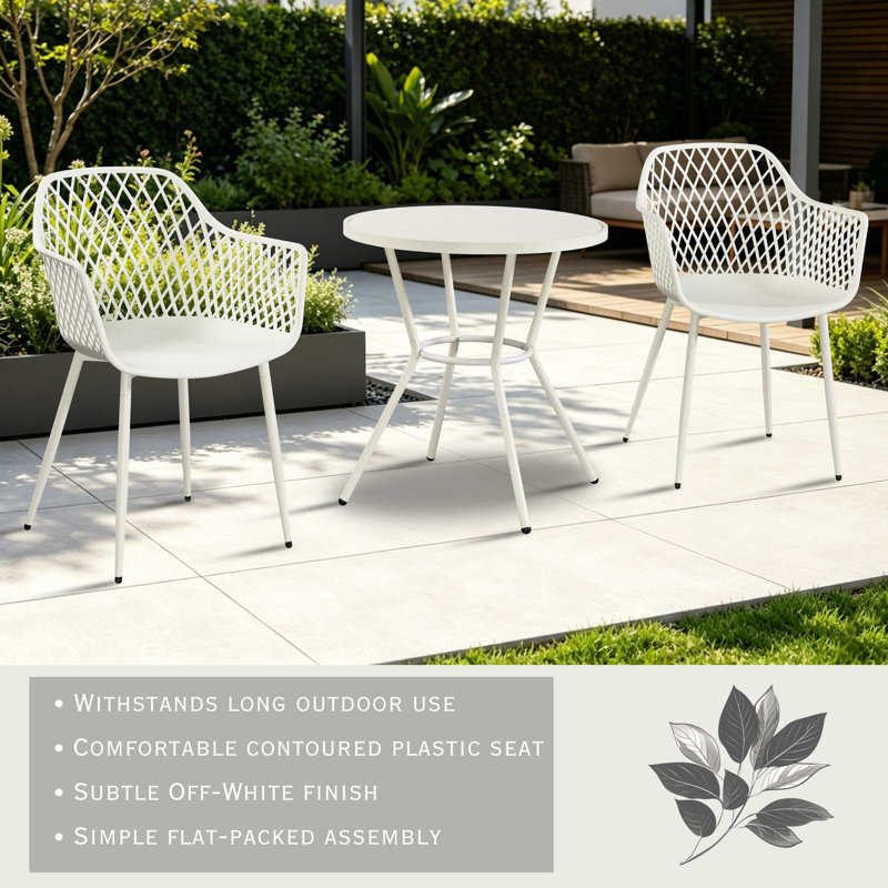 Rimini Patio Dining Set with Round Metal Table & Armchairs, Off-White