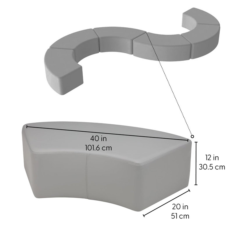Pro Series Upholstered S Curve Ottoman Height, 6-Pack, Gray, 12" H x 20" W x 40" D