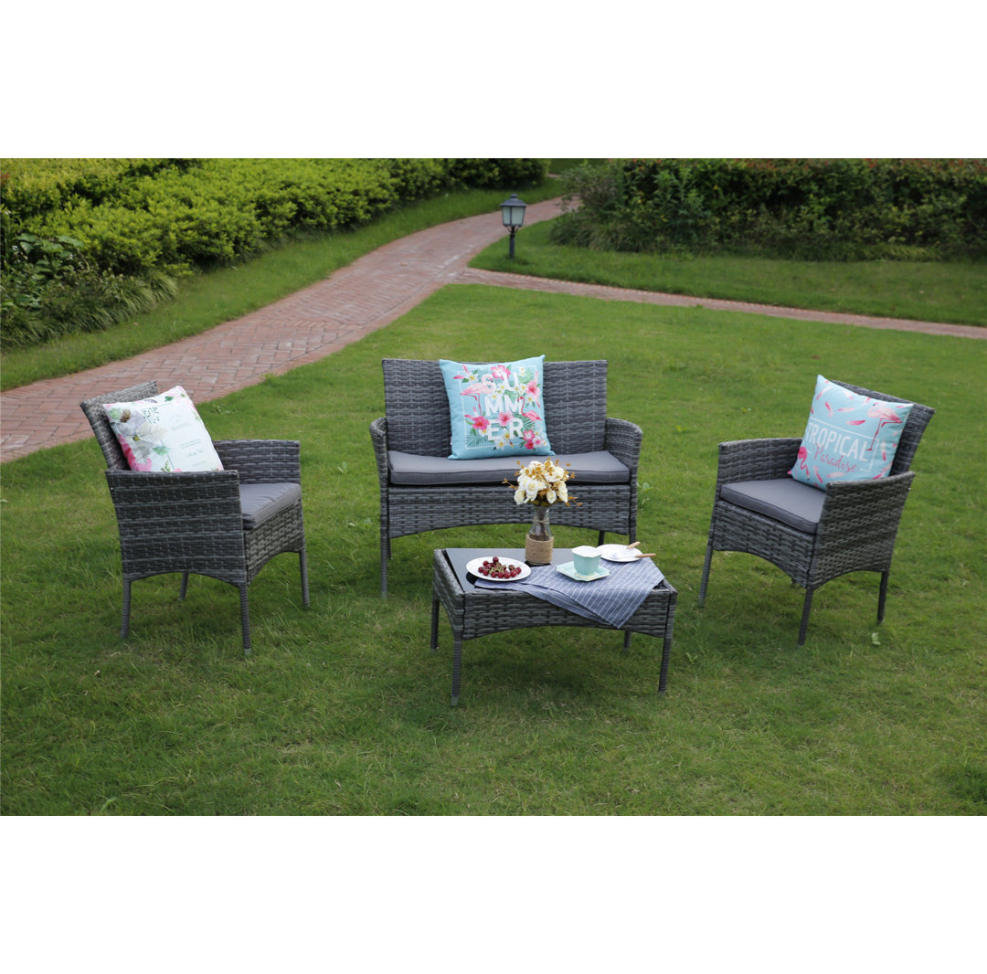 4 Piece Outdoor Rattan Furniture Conservatory Patio Sofa Set Table and Chairs