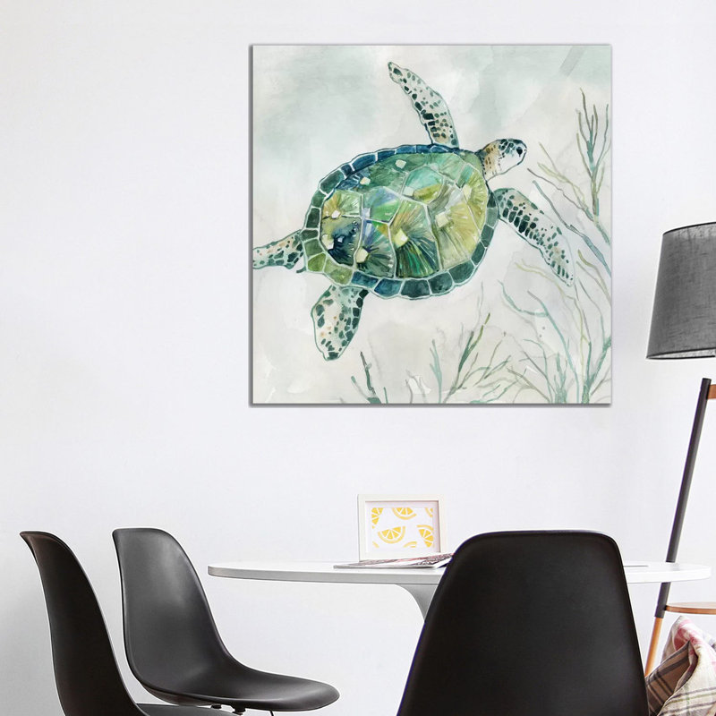 «Seaglass Turtle I» par Carol Robinson - reproduction, H 37 po x l 37 po x P 1,5 po, Toile tendue, Pas de tapis
