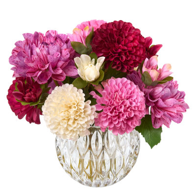 Mixed Fall Dahlias in Glass Bowl