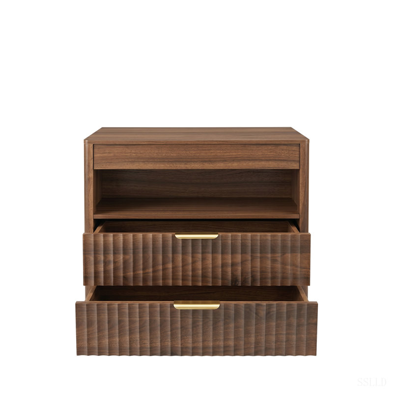 Table de chevet 27,55 po avec 2 tiroirs et tablette ouverte, table de chevet avec prises, table de bout avec 1 tablette coulissante, table de chevet avec rangement pour la chambre à coucher (noyer)