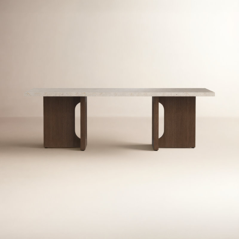 Androgyne Stone Coffee Table, Kunis Breccia Sand, Dark Stained Oak