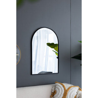 Miroir arqué noir 24 po x 36 po avec support en métal robuste pour le salon 24 po x 36 po