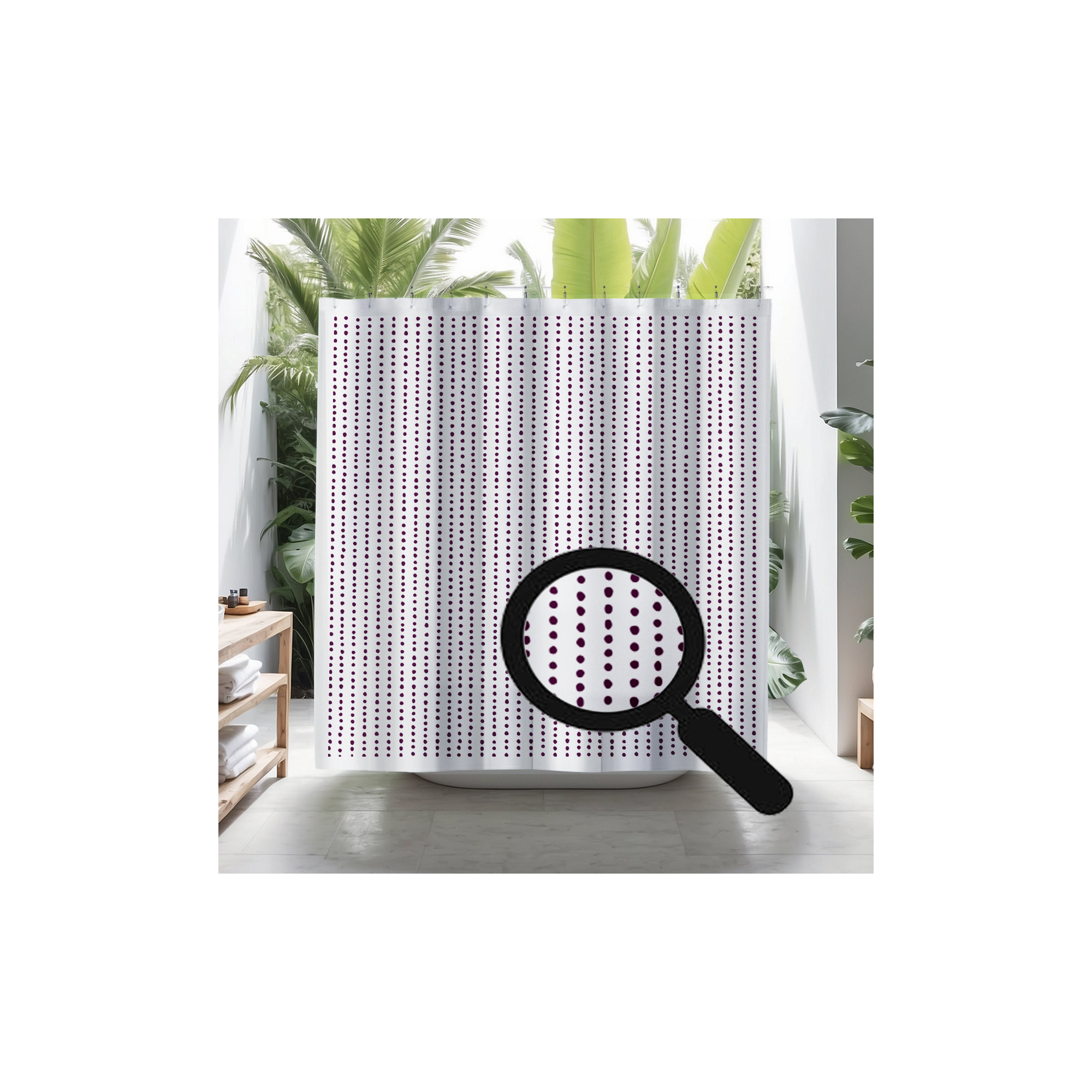 Thora Dots Mid-Century Shower Curtain, Purple