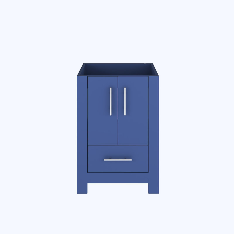 Meuble-lavabo moderne 24 po noir brillant avec poignées rondes en nickel brossé Boston, Bleu marine
